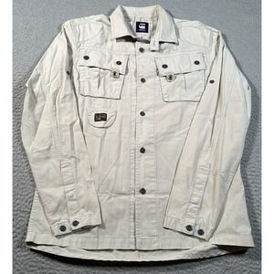 G-Star Raw Halo Corsair Shirt Men Large Beige Shacket Utility Chin Strap Flap‎